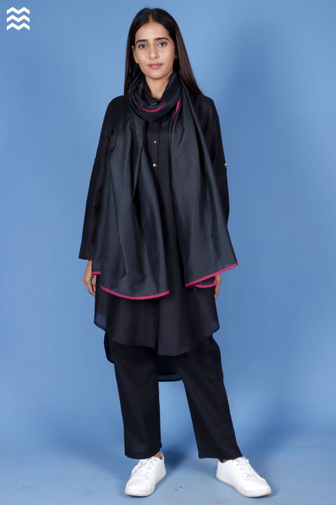 Cotton Silk Long Boyfriend Shirt In Black